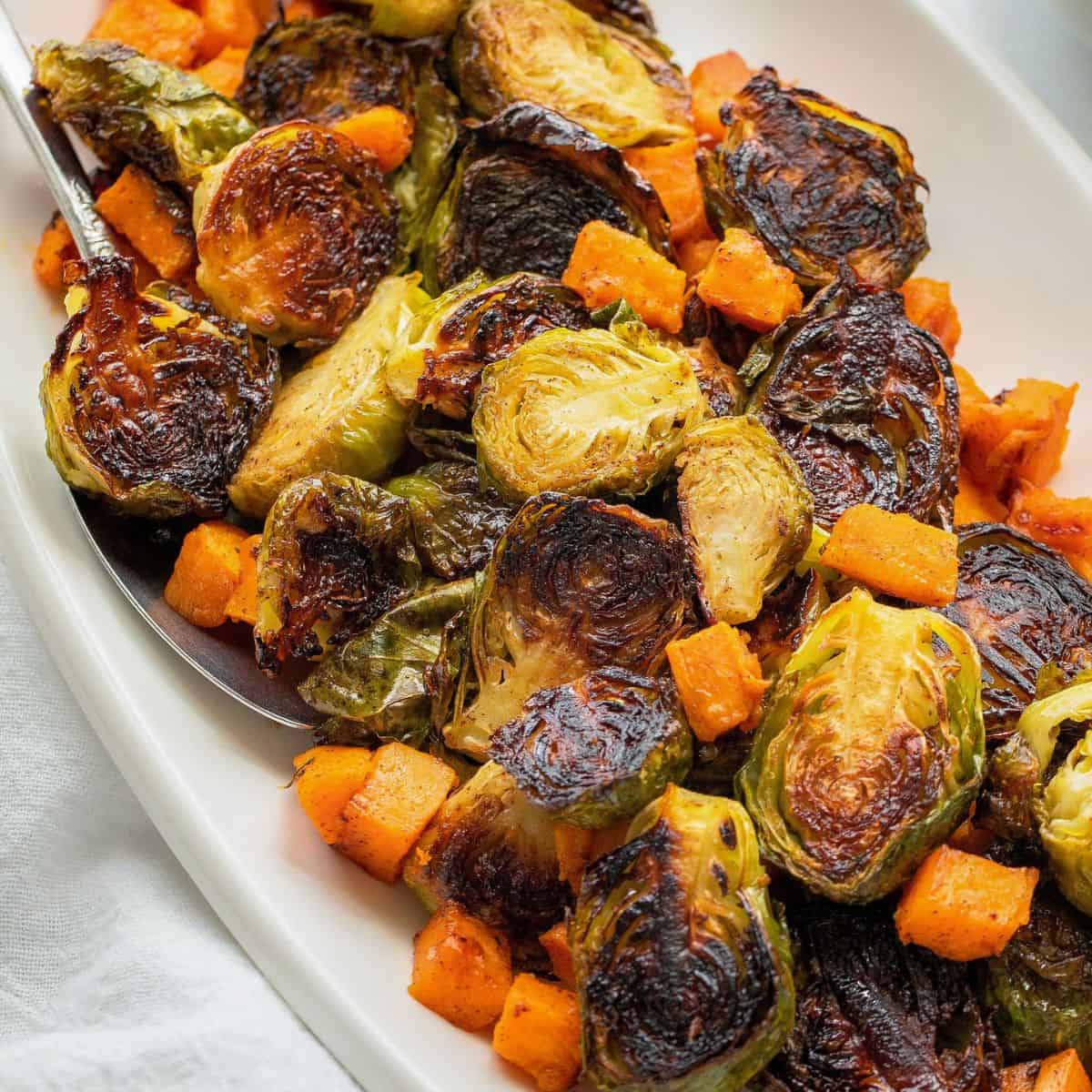 Maple Glazed Roasted Sweet Potatoes & Brussels Sprouts: Caramelized Perfection
